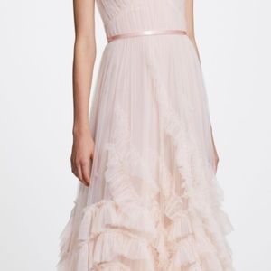 MARCHESA NOTTE SLEEVELESS TEXTURED TULLE GOWN